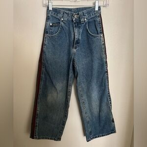 LEE Vintage Y2K Pipes Wide Leg Denim Jeans with Side Stripes Blue Red Boy's Sz S
